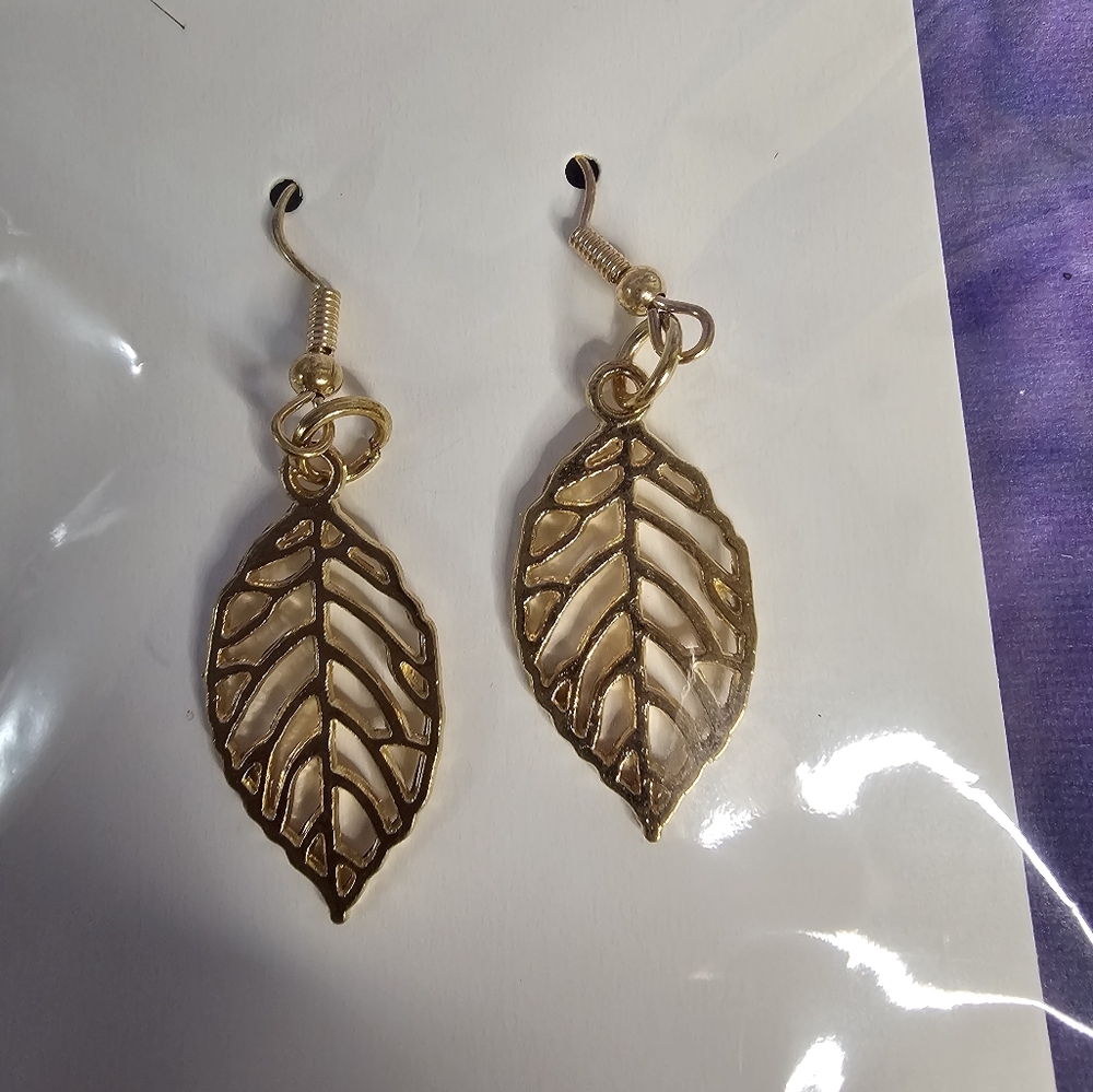 NEW HANDMADE Gold Leaf Earrings
